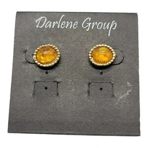 Darlene Group Faux Amber Gold Tone Oval Post Studs